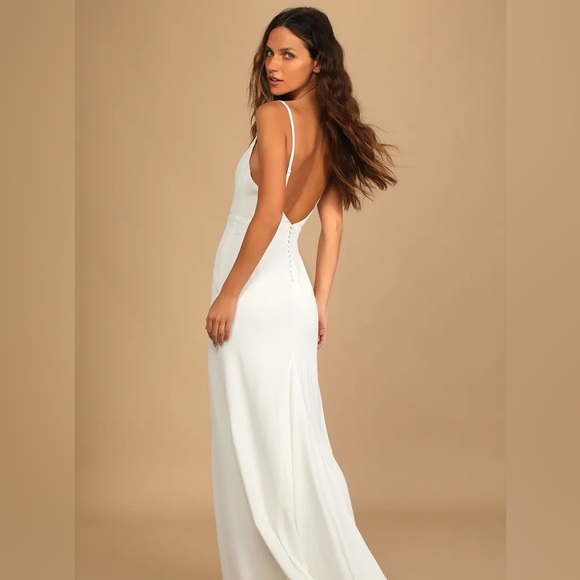 Lulus Love and Happiness White Button Back Mermaid Maxi wedding Dress - Picture 2 of 7